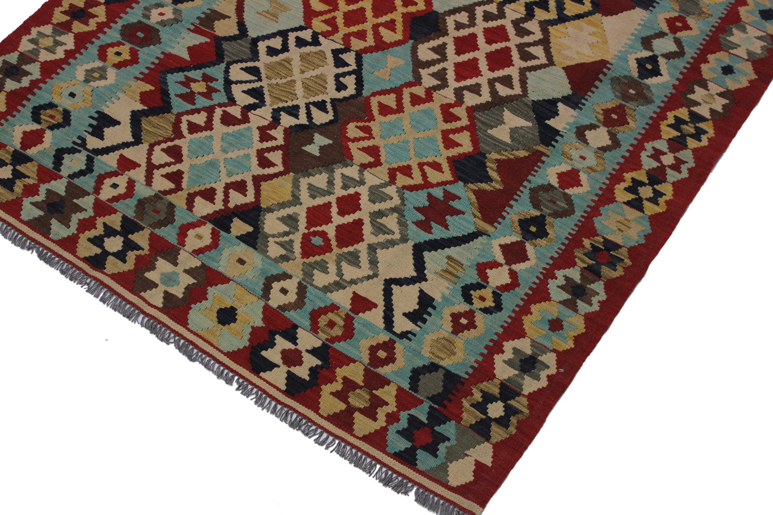 handmade Geometric Kilim Beige Red Hand-Woven RECTANGLE 100% WOOL area rug 5 x 7
