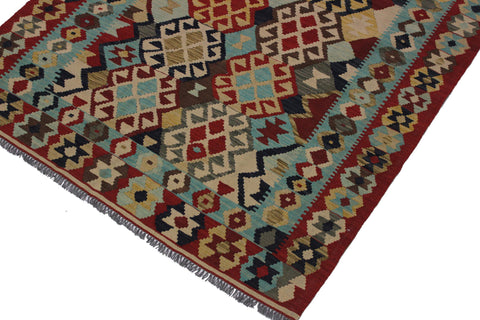 handmade Geometric Kilim Beige Red Hand-Woven RECTANGLE 100% WOOL area rug 5 x 7