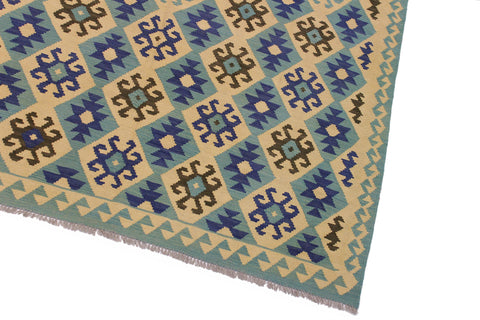 handmade Geometric Kilim Beige Blue Hand-Woven RECTANGLE 100% WOOL area rug 7 x 10