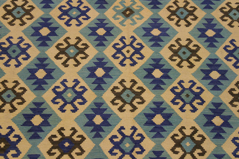 handmade Geometric Kilim Beige Blue Hand-Woven RECTANGLE 100% WOOL area rug 7 x 10