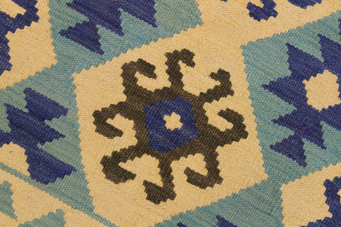 handmade Geometric Kilim Beige Blue Hand-Woven RECTANGLE 100% WOOL area rug 7 x 10