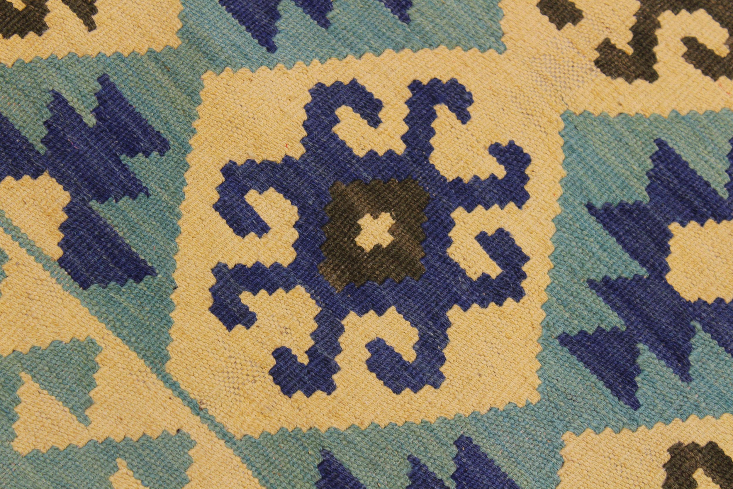 handmade Geometric Kilim Beige Blue Hand-Woven RECTANGLE 100% WOOL area rug 7 x 10