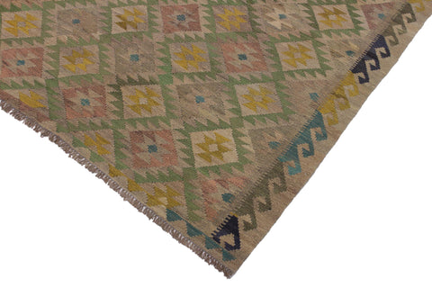 handmade Geometric Kilim Lt. Brown Blue Hand-Woven RECTANGLE 100% WOOL area rug 6 x 8