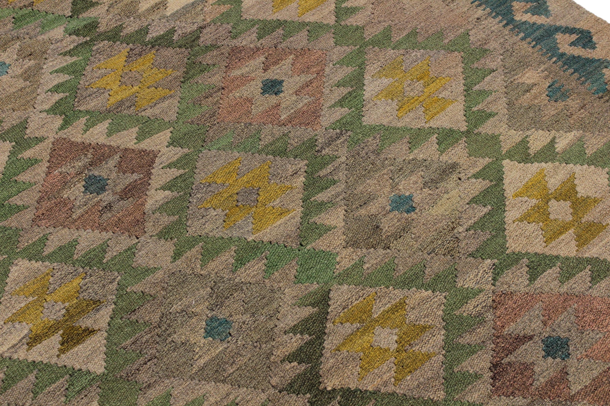 handmade Geometric Kilim Lt. Brown Blue Hand-Woven RECTANGLE 100% WOOL area rug 6 x 8