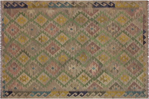 handmade Geometric Kilim Lt. Brown Blue Hand-Woven RECTANGLE 100% WOOL area rug 6 x 8