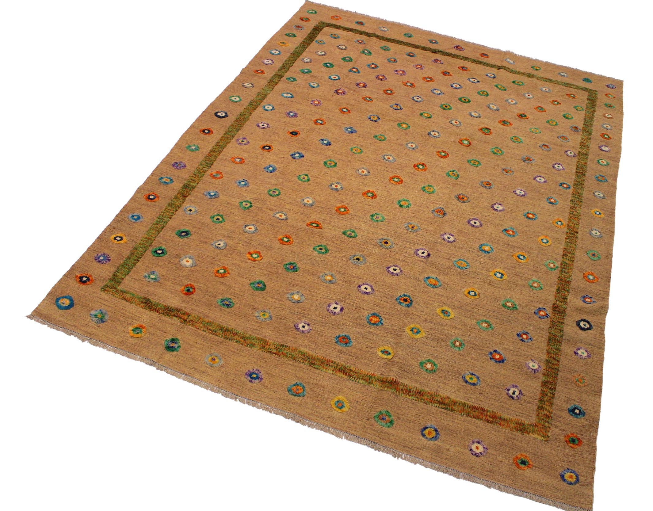handmade Geometric Moroccan Hi Tan Green Hand Knotted RECTANGLE 100% WOOL area rug 9' x 11'
