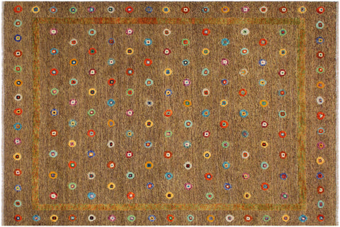 handmade Geometric Moroccan Hi Brown Gold Hand Knotted RECTANGLE 100% WOOL area rug 8' x 10'