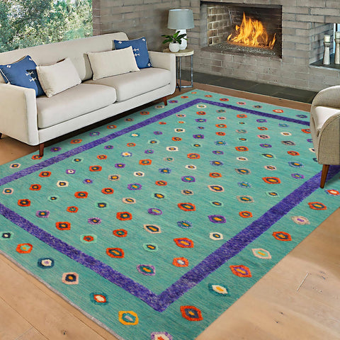 handmade Geometric Moroccan Hi Green Blue Hand Knotted RECTANGLE 100% WOOL area rug 10' x 13'