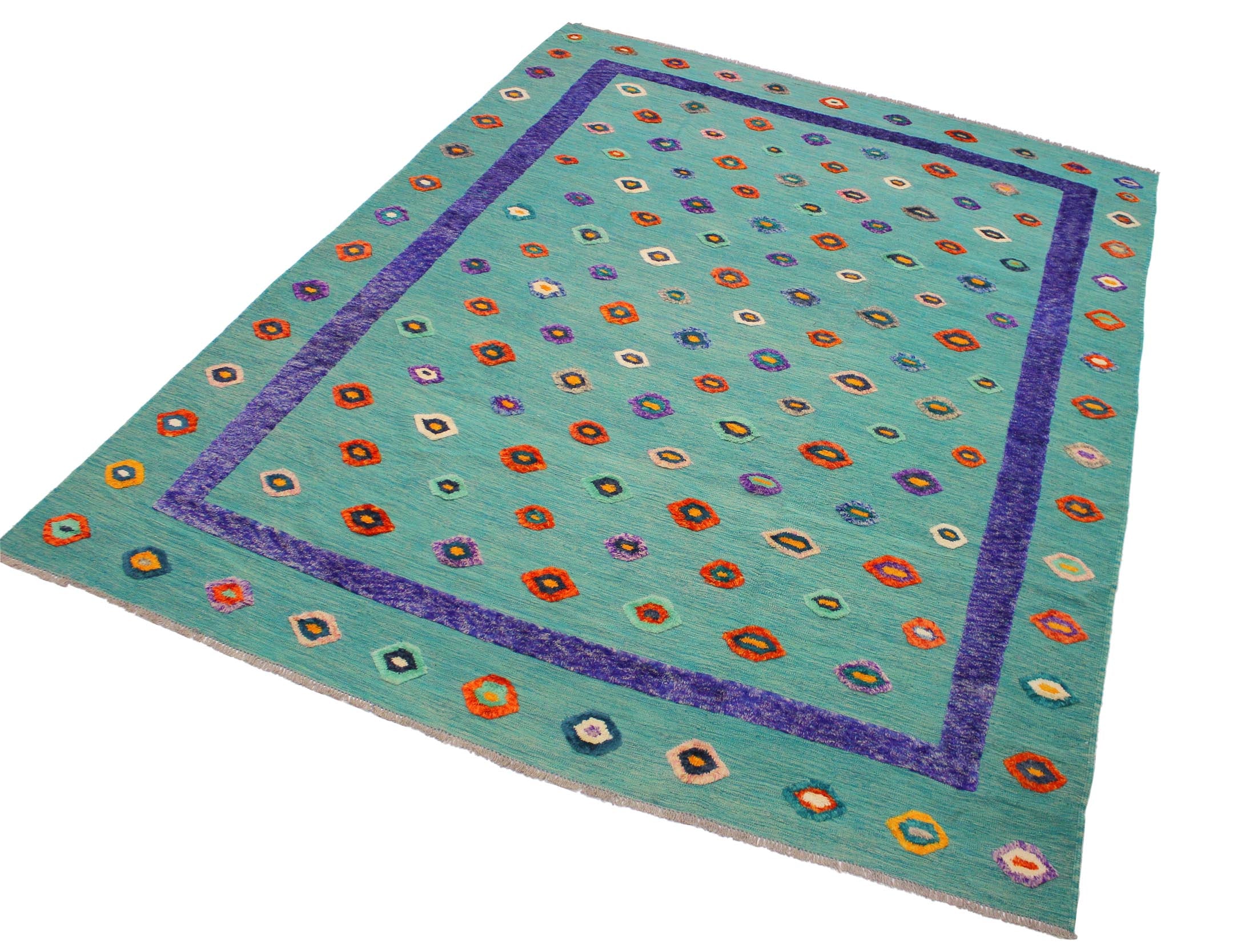 handmade Geometric Moroccan Hi Green Blue Hand Knotted RECTANGLE 100% WOOL area rug 10' x 13'