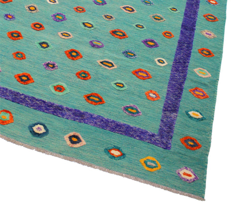 handmade Geometric Moroccan Hi Green Blue Hand Knotted RECTANGLE 100% WOOL area rug 10' x 13'