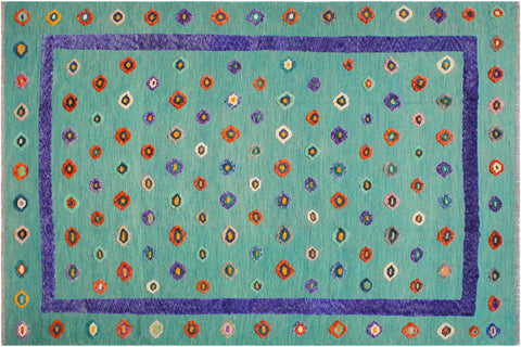 handmade Geometric Moroccan Hi Green Blue Hand Knotted RECTANGLE 100% WOOL area rug 10' x 13'