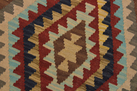 handmade Geometric Kilim Tan Blue Hand-Woven RECTANGLE 100% WOOL area rug 4' x 6'