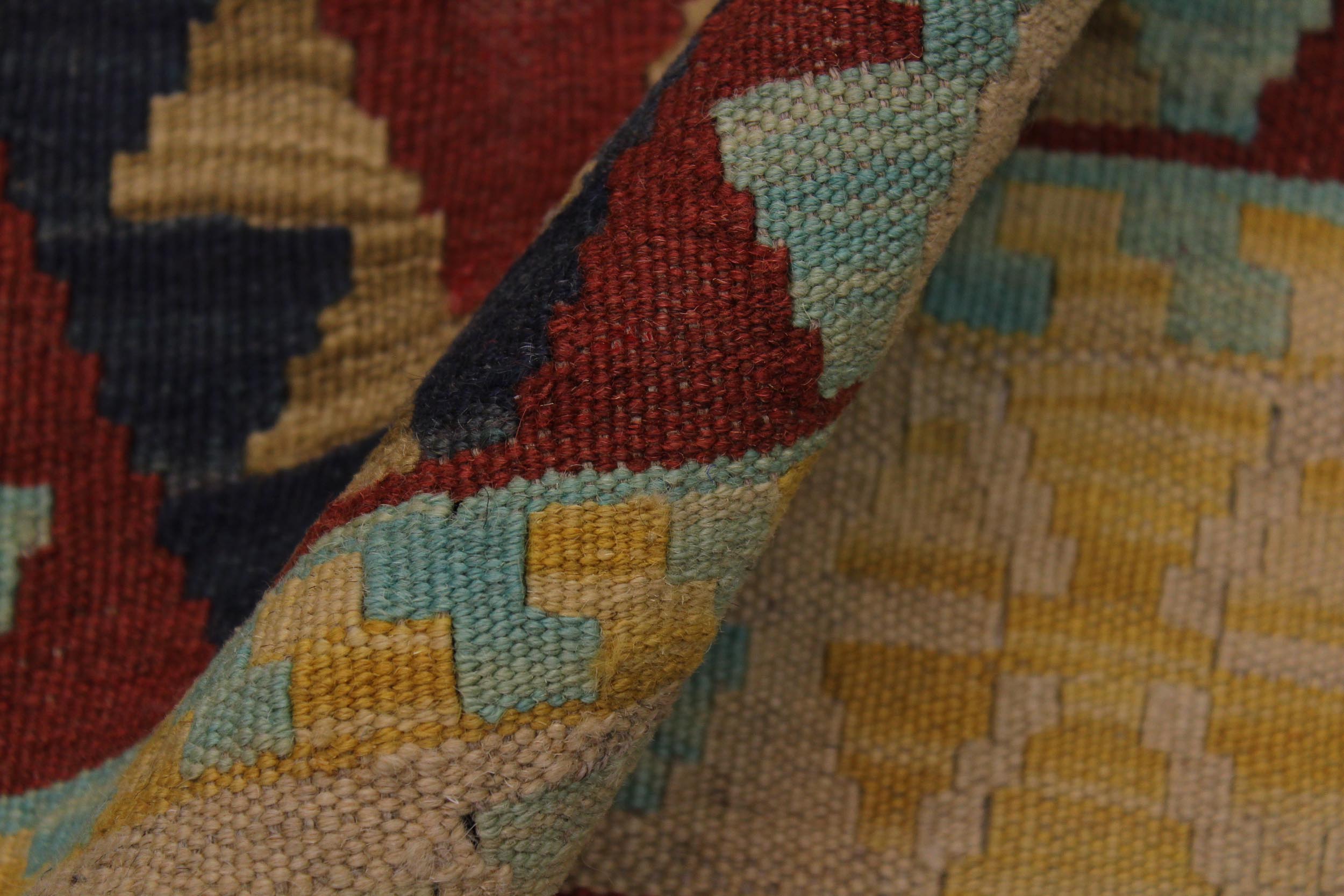 handmade Geometric Kilim Tan Blue Hand-Woven RECTANGLE 100% WOOL area rug 4' x 6'