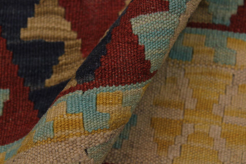 handmade Geometric Kilim Tan Blue Hand-Woven RECTANGLE 100% WOOL area rug 4' x 6'