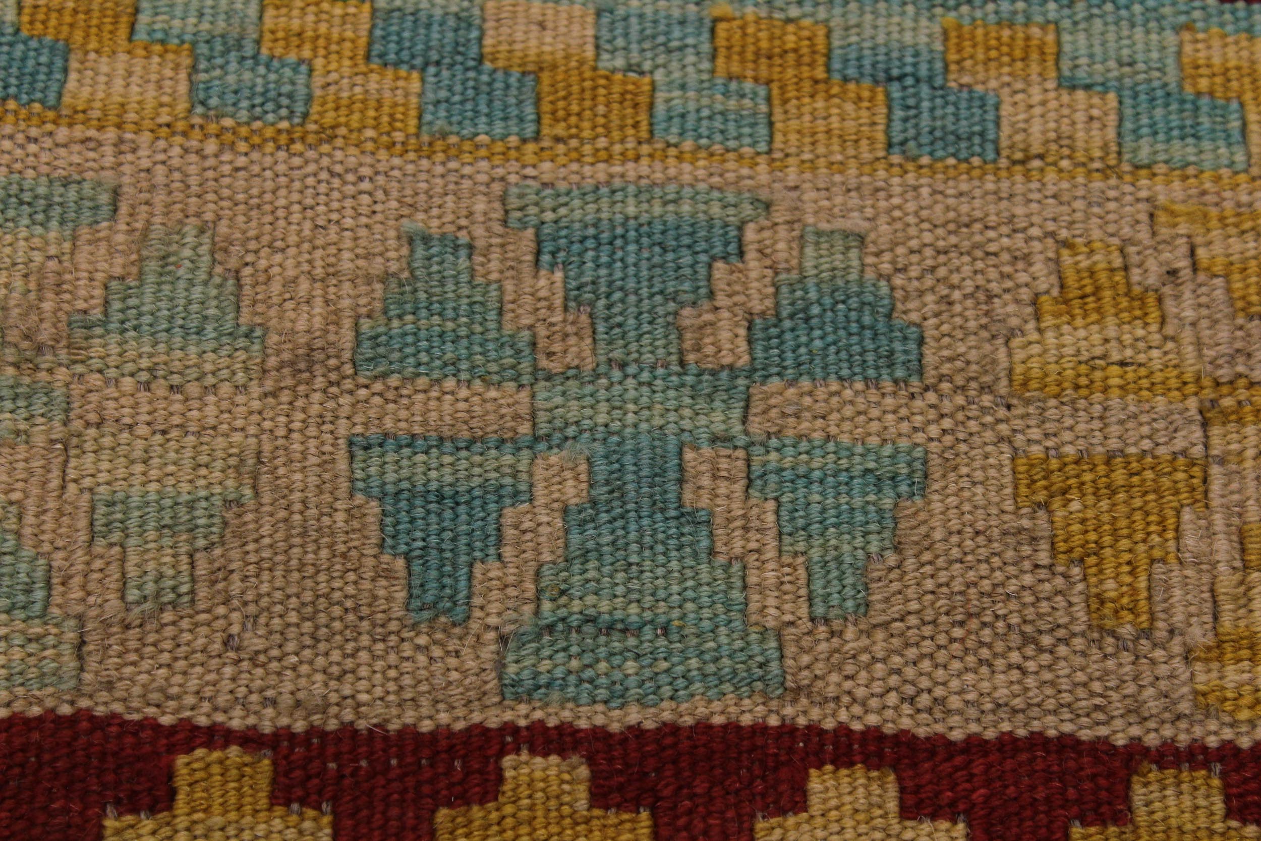 handmade Geometric Kilim Tan Blue Hand-Woven RECTANGLE 100% WOOL area rug 4' x 6'