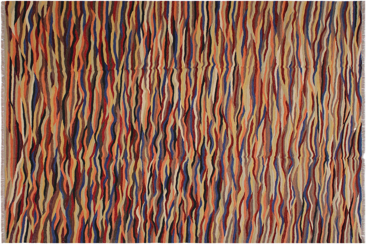 handmade Modern Kilim Beige Blue Hand-Woven RECTANGLE 100% WOOL area rug 8x10