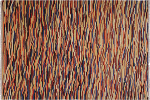 handmade Modern Kilim Beige Blue Hand-Woven RECTANGLE 100% WOOL area rug 8x10