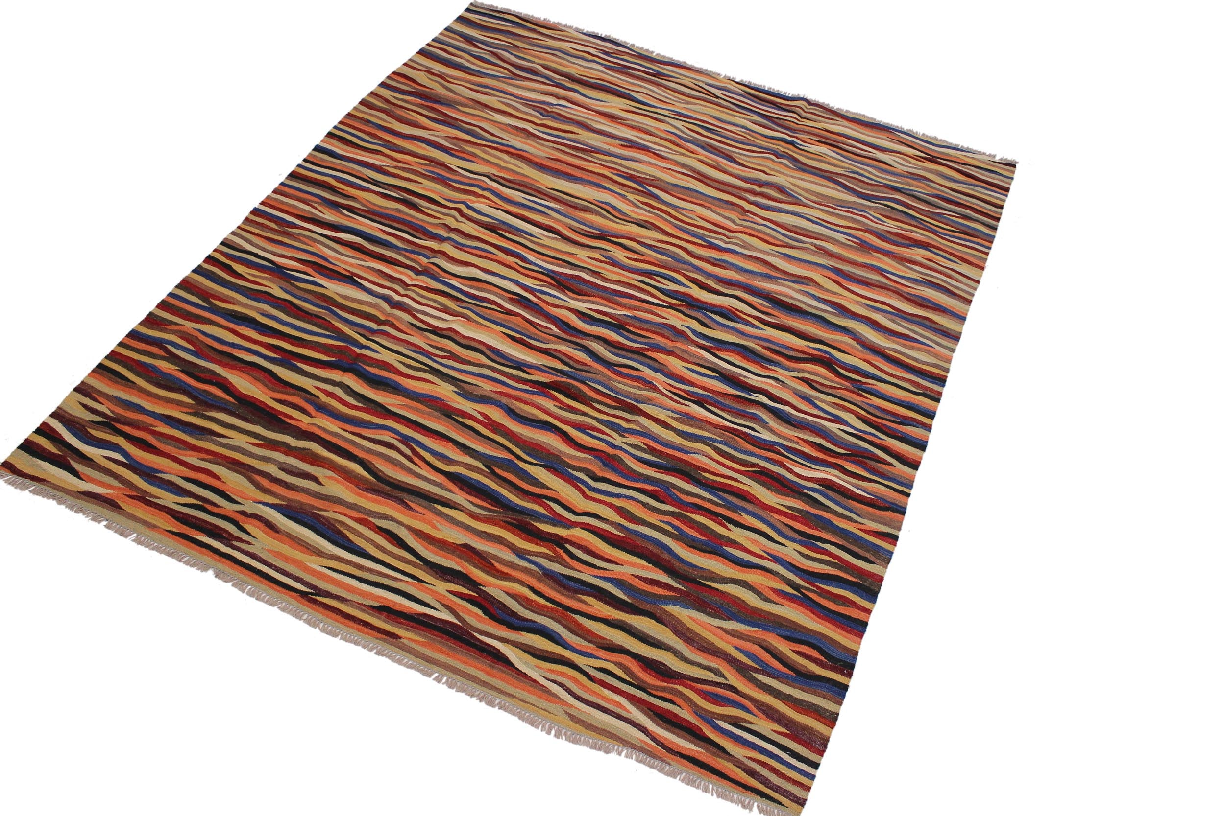 handmade Modern Kilim Beige Blue Hand-Woven RECTANGLE 100% WOOL area rug 8x10