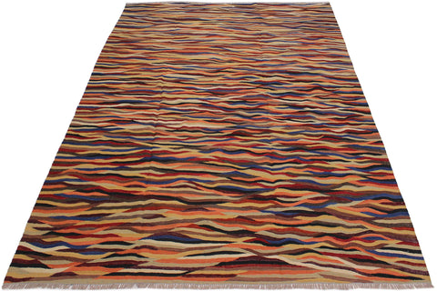 handmade Modern Kilim Beige Blue Hand-Woven RECTANGLE 100% WOOL area rug 8x10
