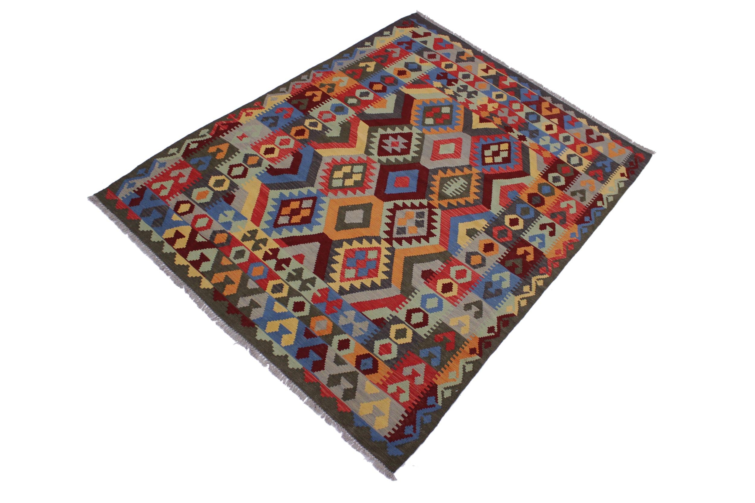 handmade Geometric Kilim Gray Red Hand-Woven RECTANGLE 100% WOOL area rug 6 x 8
