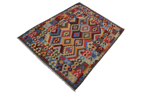 handmade Geometric Kilim Gray Red Hand-Woven RECTANGLE 100% WOOL area rug 6 x 8