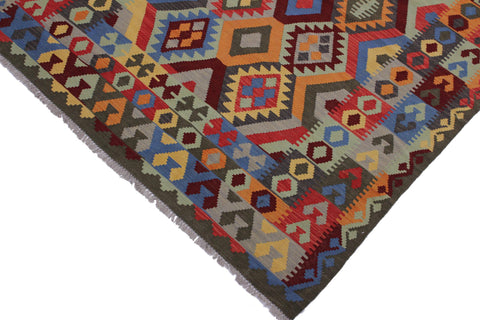 handmade Geometric Kilim Gray Red Hand-Woven RECTANGLE 100% WOOL area rug 6 x 8