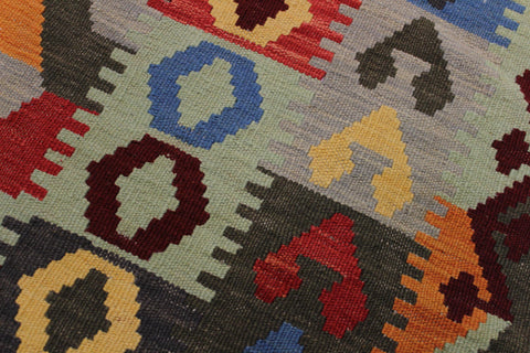 handmade Geometric Kilim Gray Red Hand-Woven RECTANGLE 100% WOOL area rug 6 x 8
