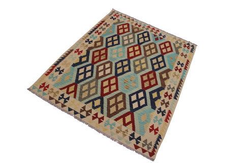 handmade Geometric Kilim Ivory Brown Hand-Woven RECTANGLE 100% WOOL area rug 5 x 7