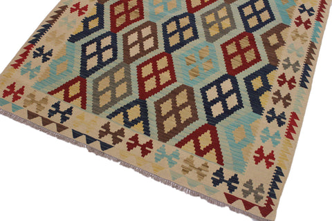 handmade Geometric Kilim Ivory Brown Hand-Woven RECTANGLE 100% WOOL area rug 5 x 7