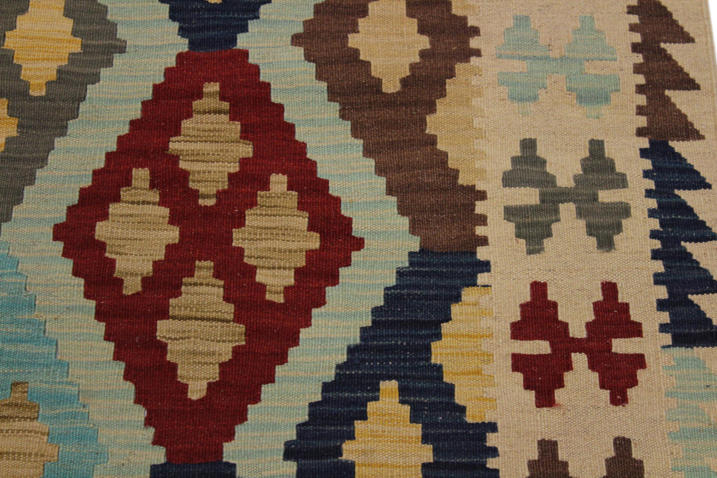 handmade Geometric Kilim Ivory Brown Hand-Woven RECTANGLE 100% WOOL area rug 5 x 7