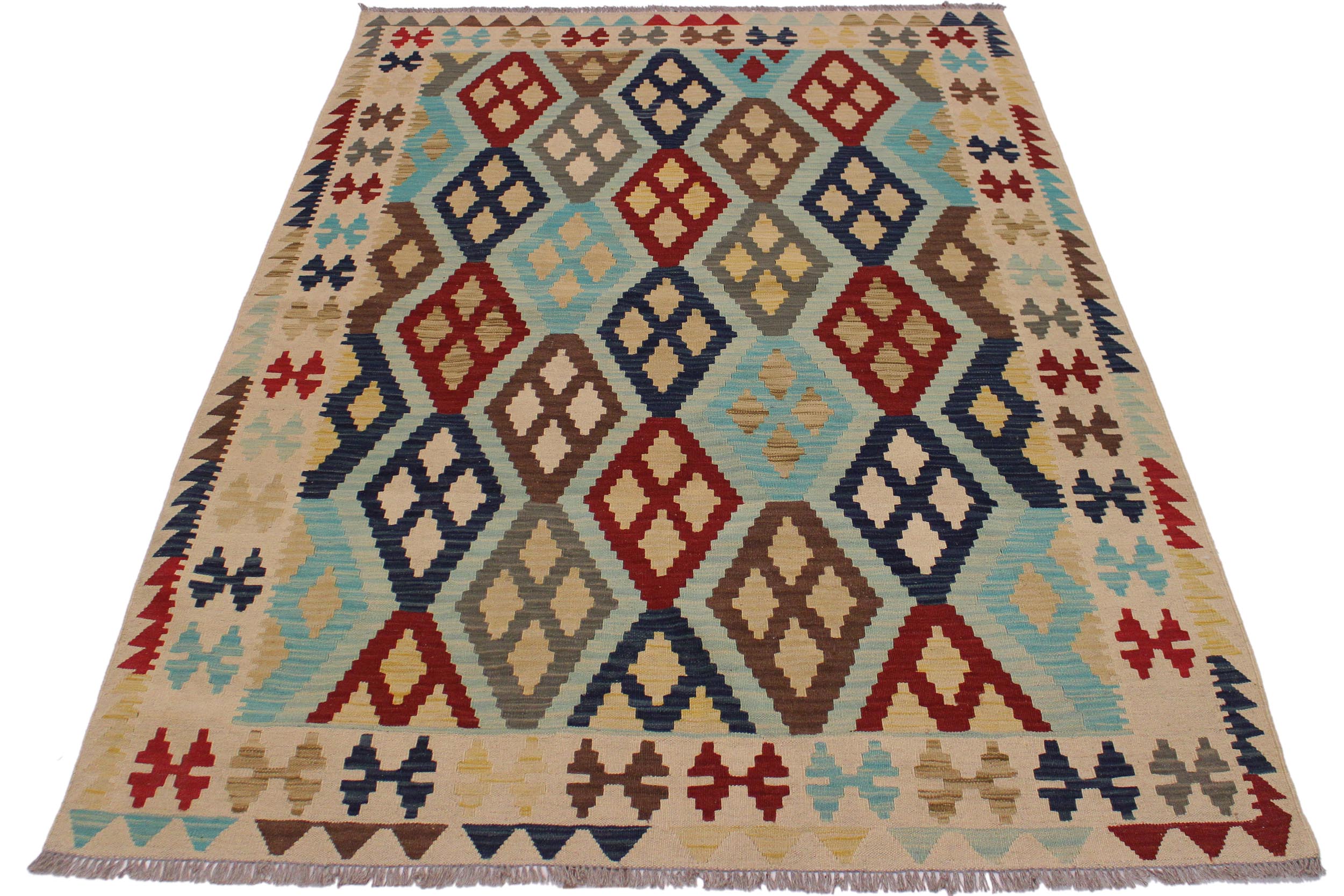 handmade Geometric Kilim Ivory Brown Hand-Woven RECTANGLE 100% WOOL area rug 5 x 7