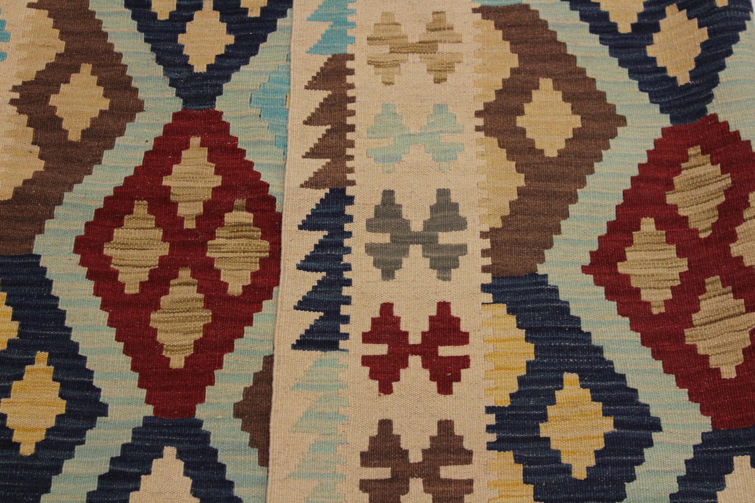 handmade Geometric Kilim Ivory Brown Hand-Woven RECTANGLE 100% WOOL area rug 5 x 7