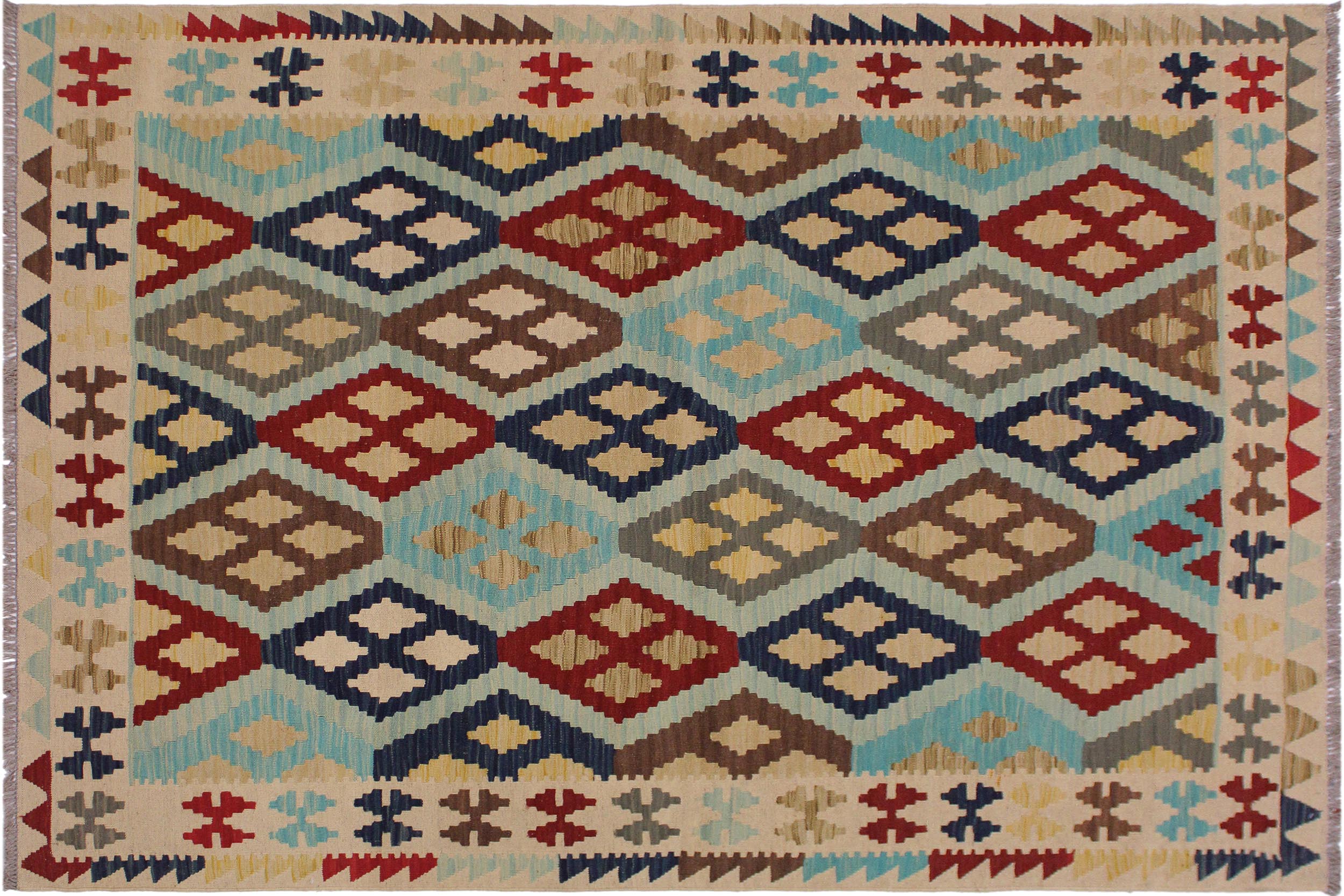 handmade Geometric Kilim Ivory Brown Hand-Woven RECTANGLE 100% WOOL area rug 5 x 7