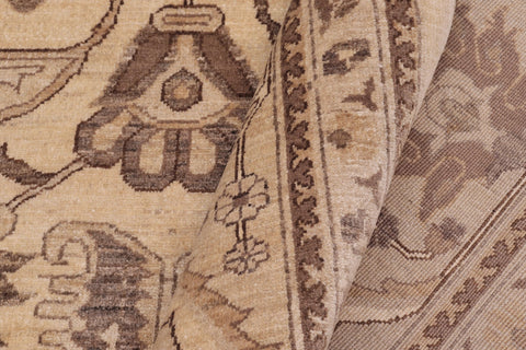 handmade Transitional Kafkaz Beige Tan Hand Knotted RECTANGLE 100% WOOL area rug 10' x 14'