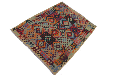 handmade Geometric Kilim Beige Blue Hand-Woven RECTANGLE 100% WOOL area rug 6 x 8