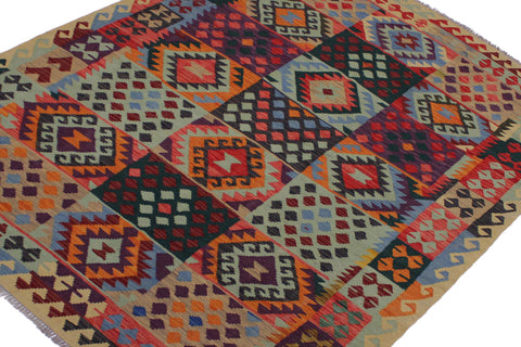 handmade Geometric Kilim Beige Blue Hand-Woven RECTANGLE 100% WOOL area rug 6 x 8