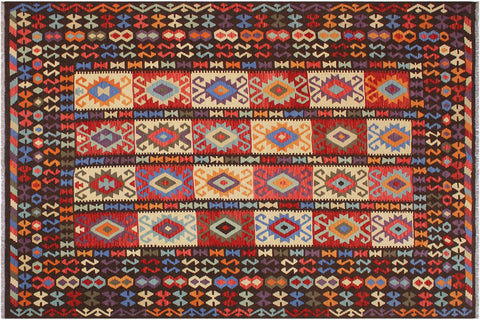 handmade Geometric Kilim Brown Rust Hand-Woven RECTANGLE 100% WOOL area rug 9 x 10