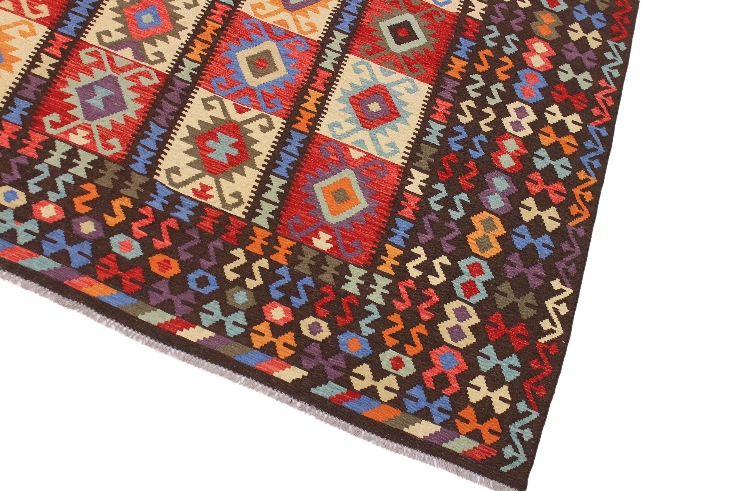 handmade Geometric Kilim Brown Rust Hand-Woven RECTANGLE 100% WOOL area rug 9 x 10