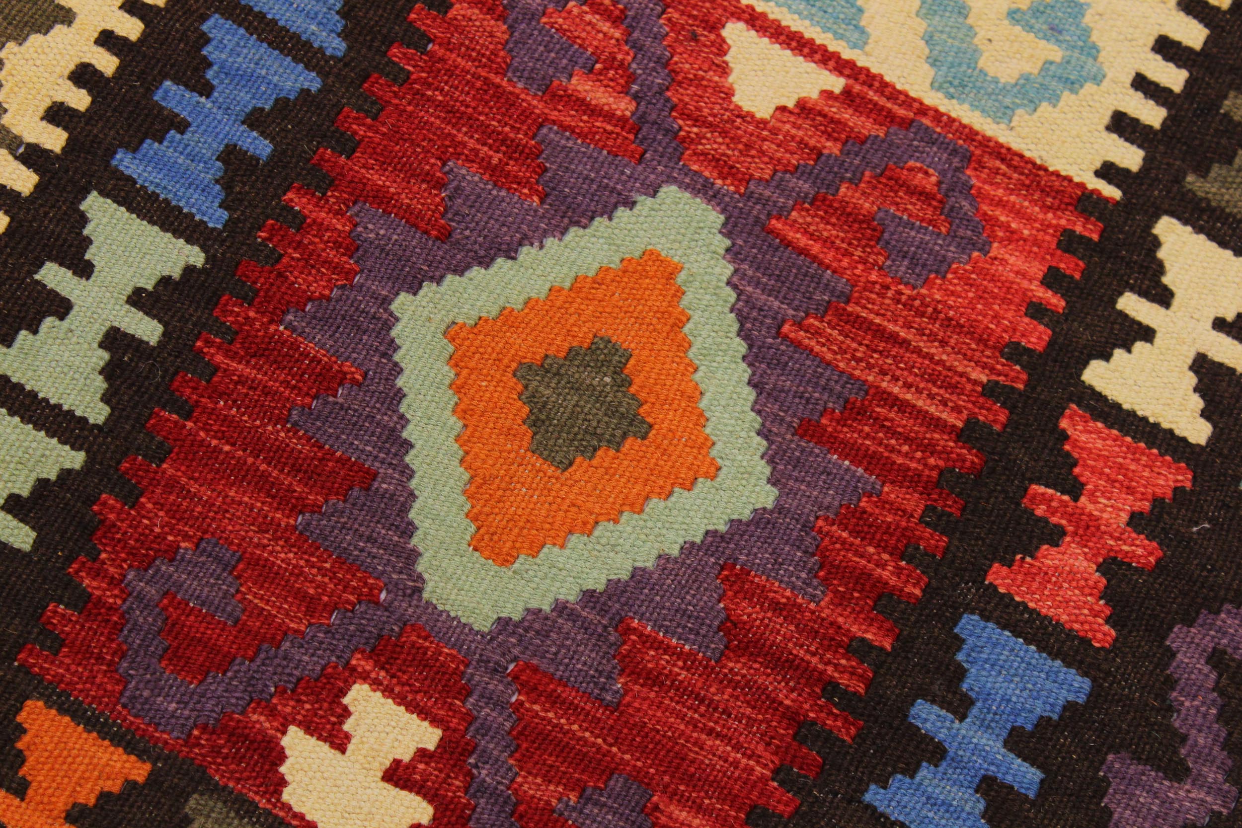 handmade Geometric Kilim Brown Rust Hand-Woven RECTANGLE 100% WOOL area rug 9 x 10