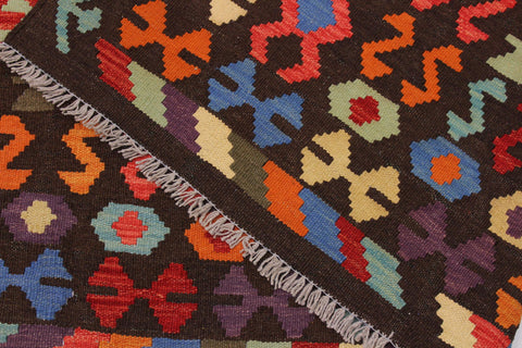 handmade Geometric Kilim Brown Rust Hand-Woven RECTANGLE 100% WOOL area rug 9 x 10