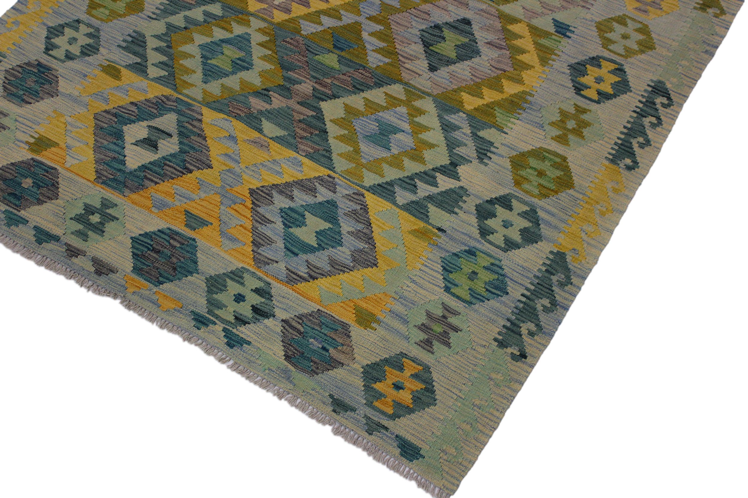 handmade Geometric Kilim Gray Blue Hand-Woven RECTANGLE 100% WOOL area rug 5 x 7
