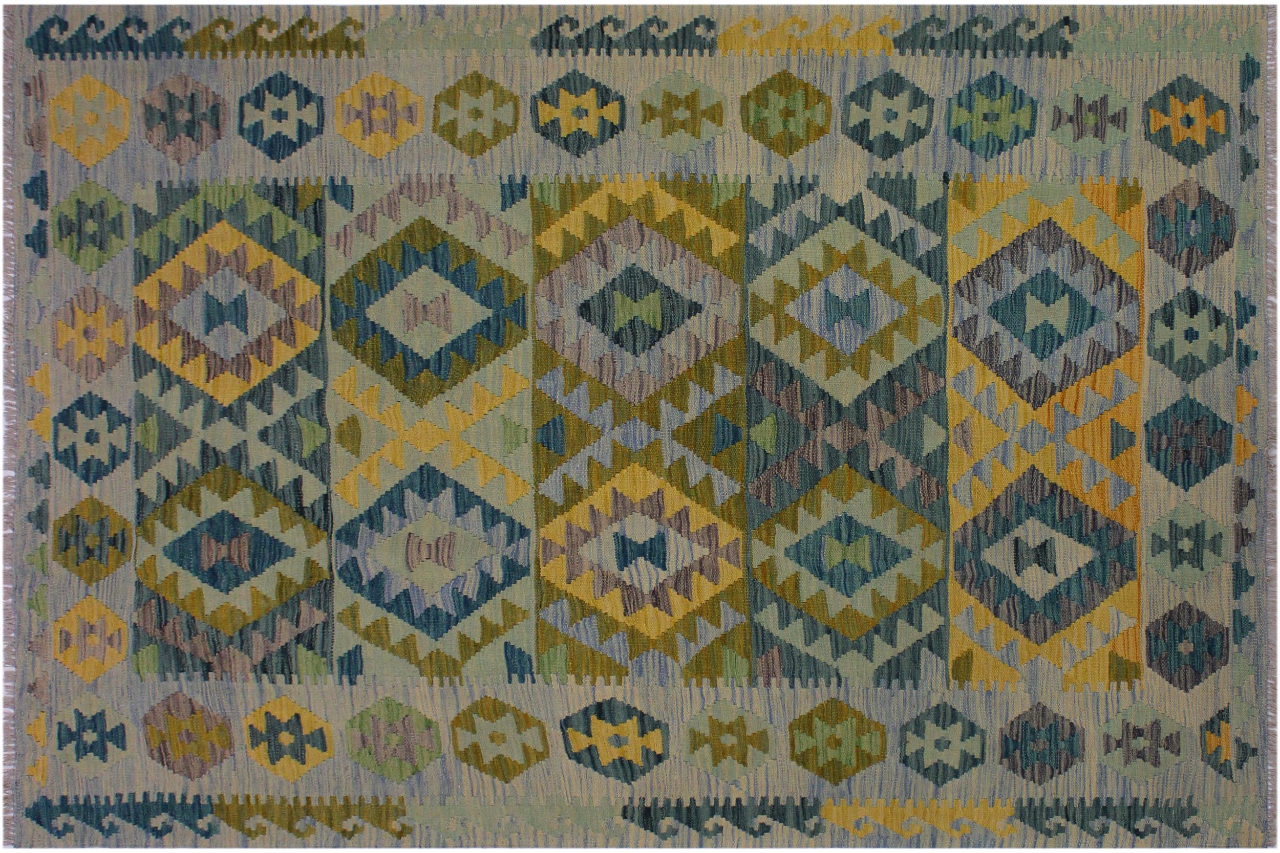 handmade Geometric Kilim Gray Blue Hand-Woven RECTANGLE 100% WOOL area rug 5 x 7