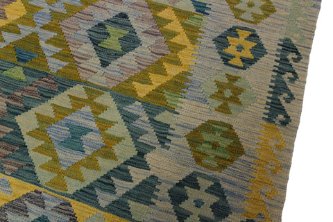 handmade Geometric Kilim Gray Blue Hand-Woven RECTANGLE 100% WOOL area rug 5 x 7