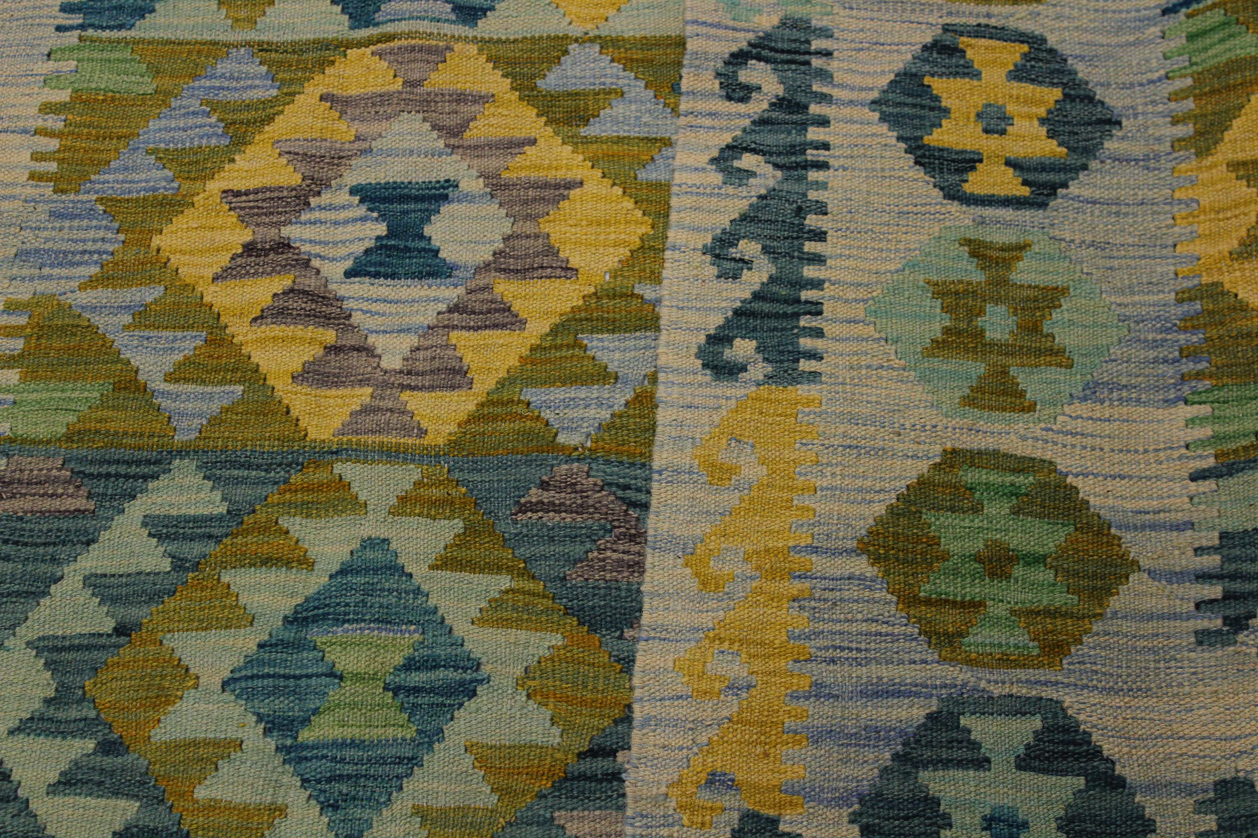 handmade Geometric Kilim Gray Blue Hand-Woven RECTANGLE 100% WOOL area rug 5 x 7