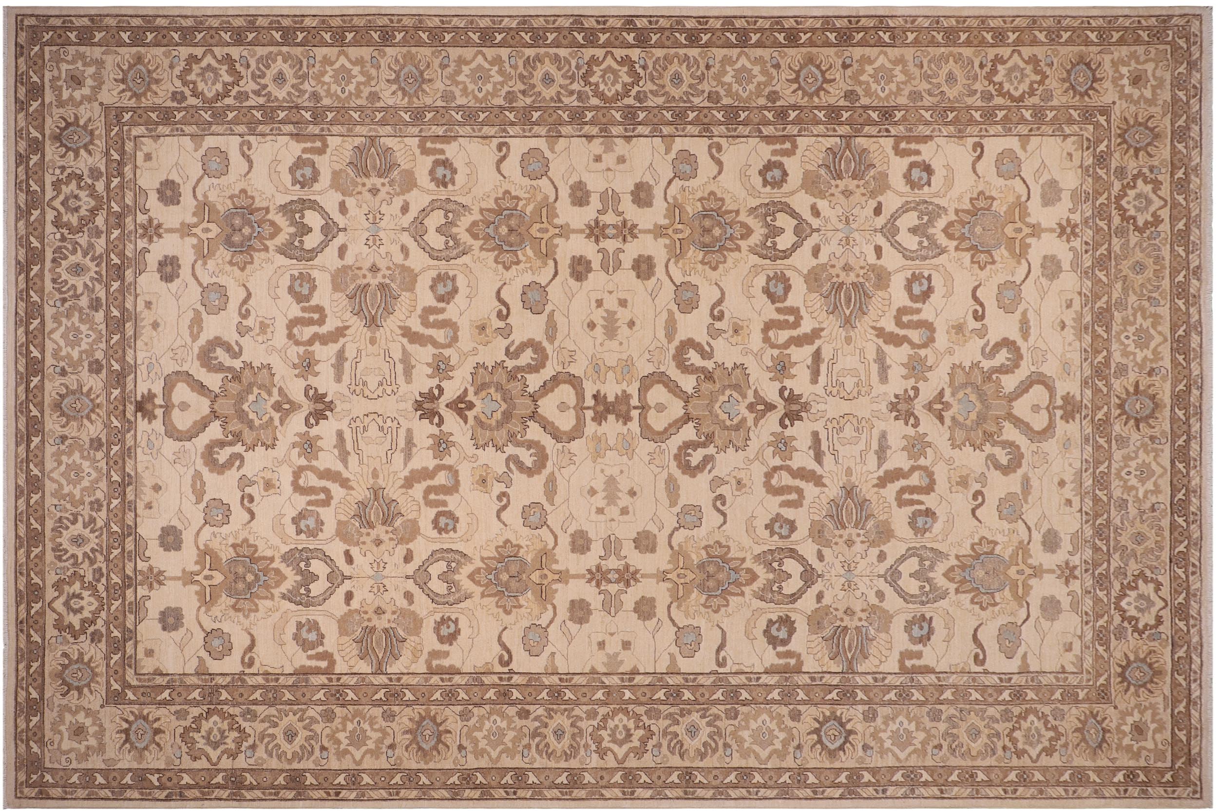 handmade Transitional Kafkaz Ivory Tan Hand Knotted RECTANGLE 100% WOOL area rug 10' x 14'