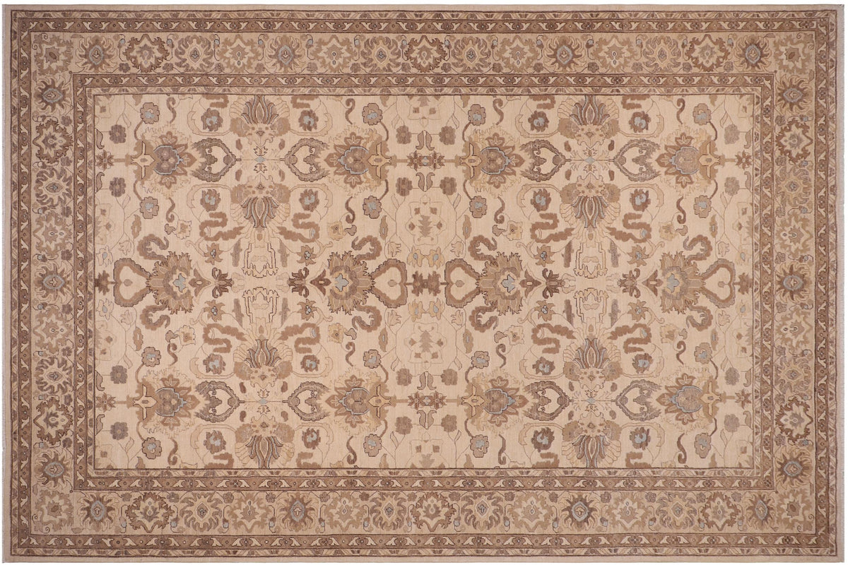 handmade Transitional Kafkaz Ivory Tan Hand Knotted RECTANGLE 100% WOOL area rug 10' x 14'
