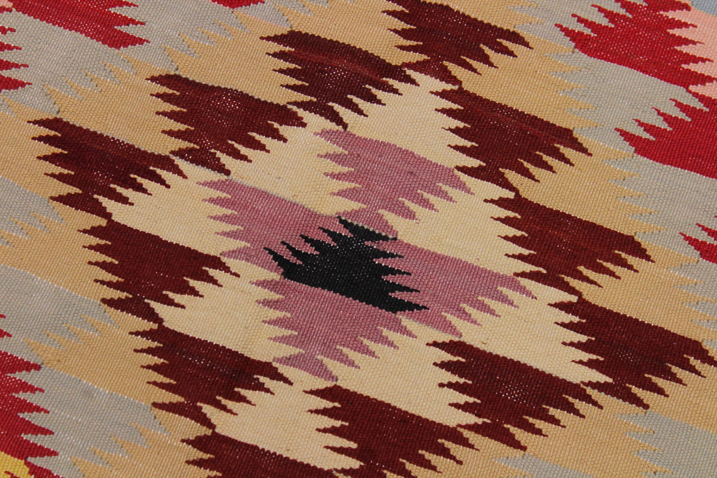 handmade Modern Kilim Gray Red Hand-Woven RECTANGLE 100% WOOL area rug 5 x 6
