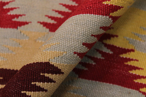 handmade Modern Kilim Gray Red Hand-Woven RECTANGLE 100% WOOL area rug 5 x 6