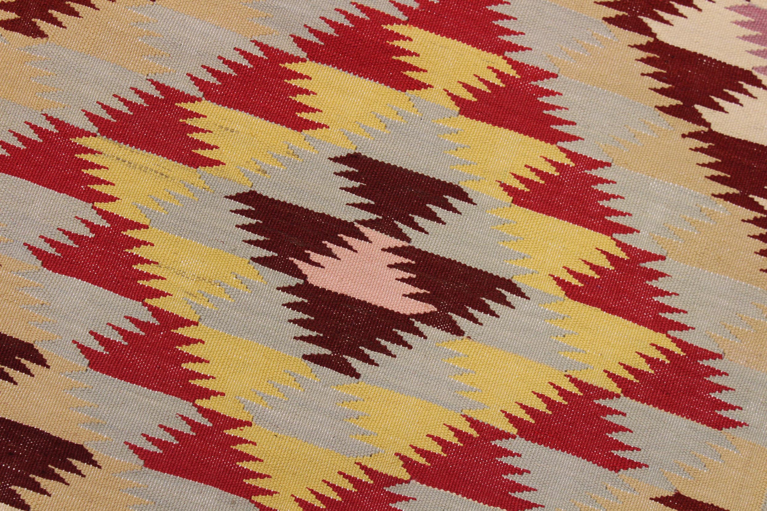 handmade Modern Kilim Gray Red Hand-Woven RECTANGLE 100% WOOL area rug 5 x 6