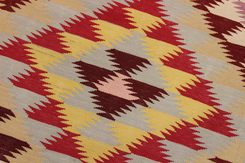 handmade Modern Kilim Gray Red Hand-Woven RECTANGLE 100% WOOL area rug 5 x 6